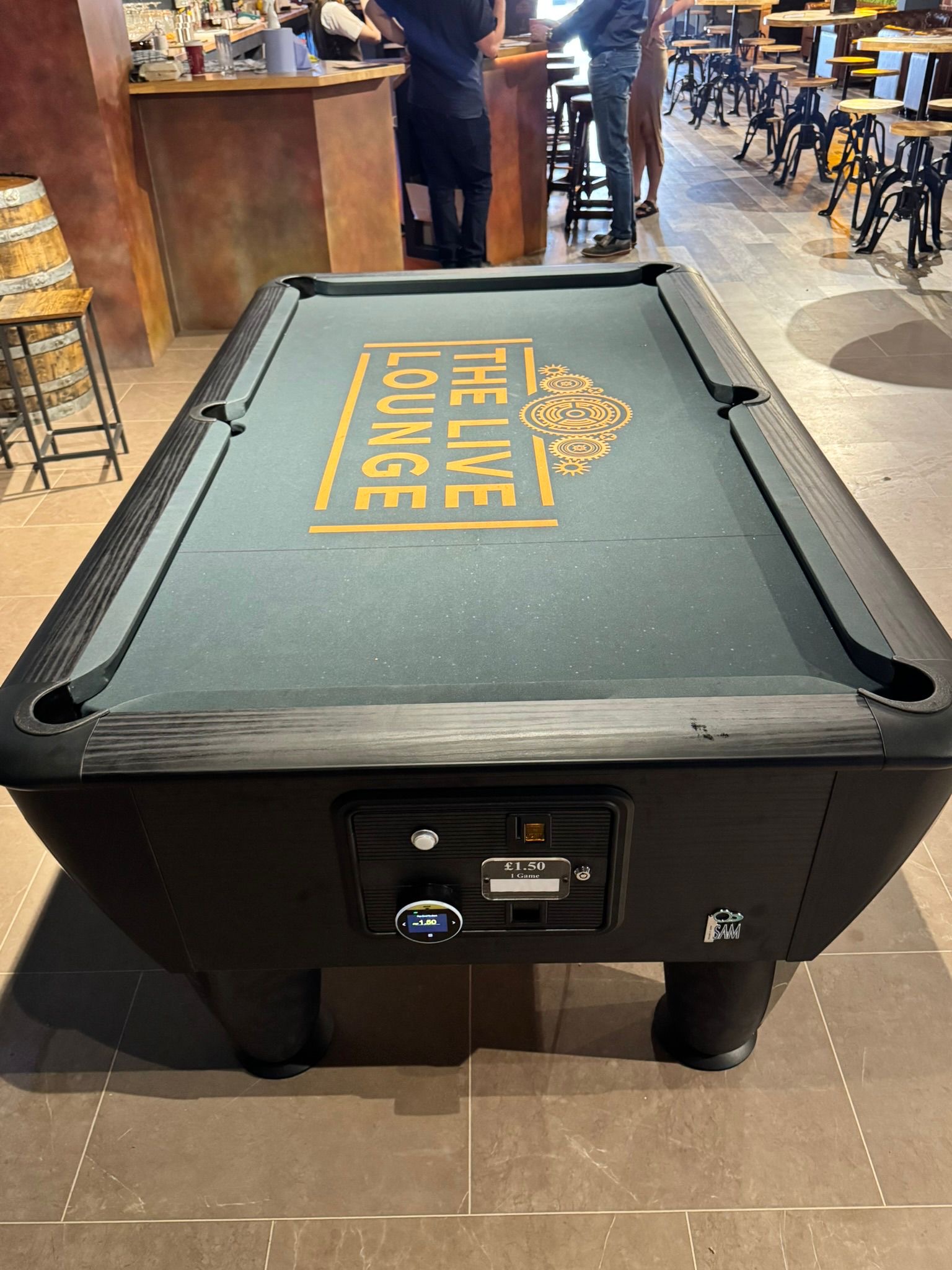 Custom branded pool table installed in The Live Lounge